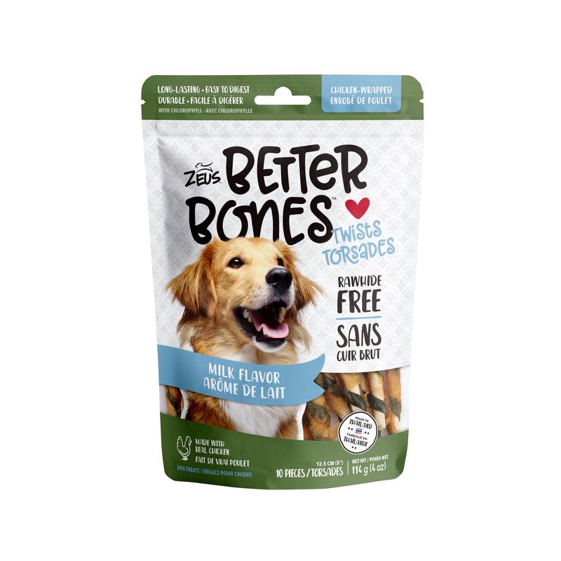 Zeus Better Bones - Milk Flavor - Chicken-Wrapped Twists - 10 pack