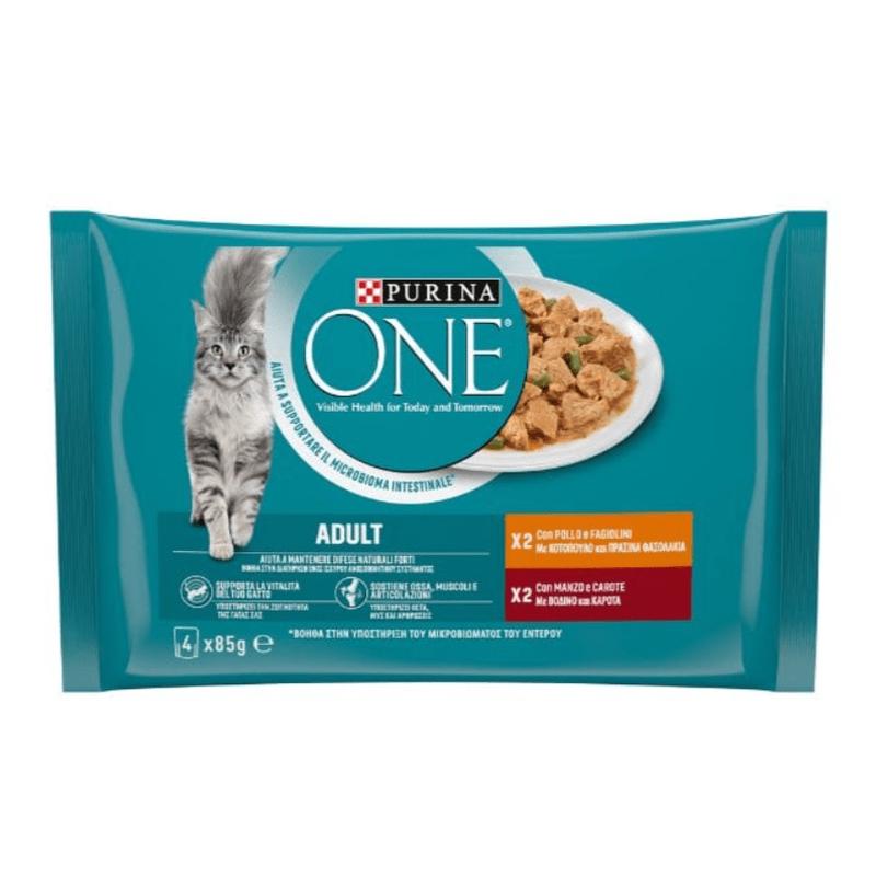 Purina One Adult Complete Cat Food with Chicken & eef 4x85gr