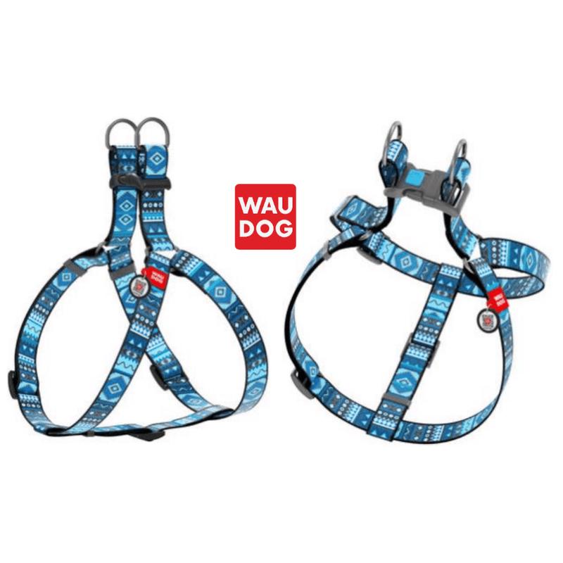 Waudog Etno Blue Nylon Harness with QR Passport XL