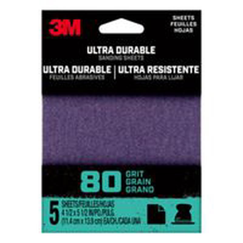 3M Sandpaper Sheet, 2 in W x 2 in L, 80 Grit, Aluminum Oxide/Ceramic, Cloth Backing, 5PK (27363)