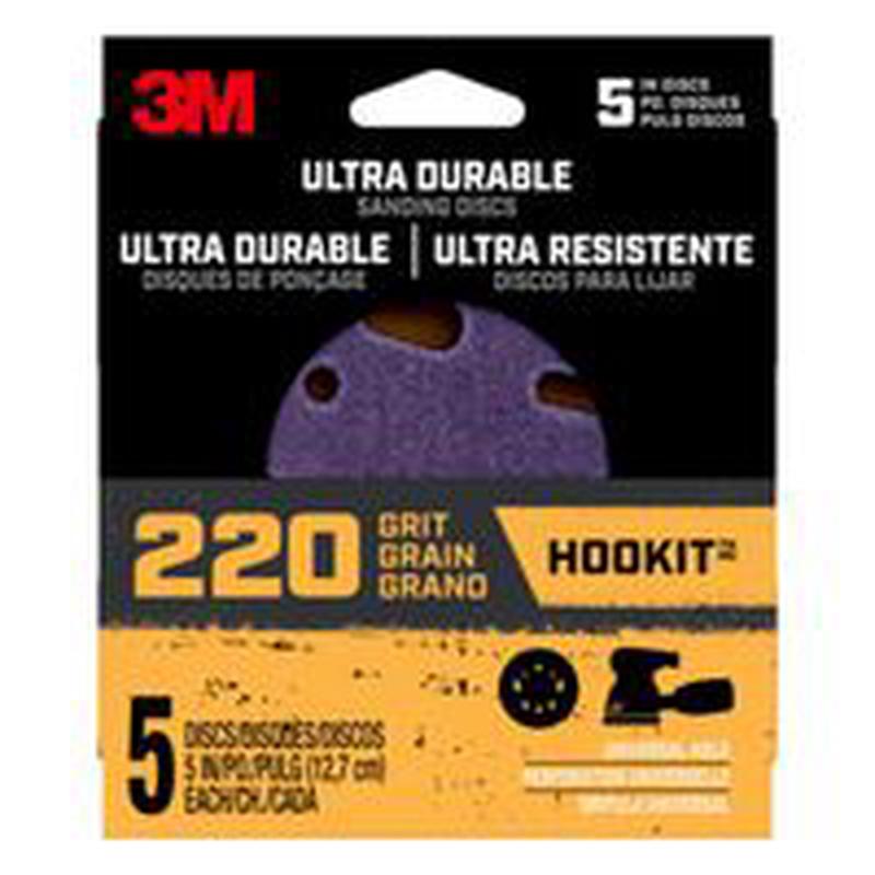 3M Power Sanding Disc, 5" Dia, 220 Grit, Fine, Ceramic Abrasive, 5-Hole, 8-Hole (27256)