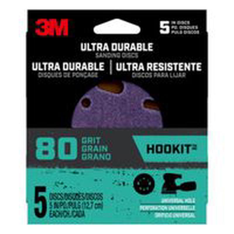 3M Power Sanding Disc, 5 in Dia, 80 Grit, Coarse, 5-Hole, 8-Hole, Ceramic Abrasive 5PK (27253)