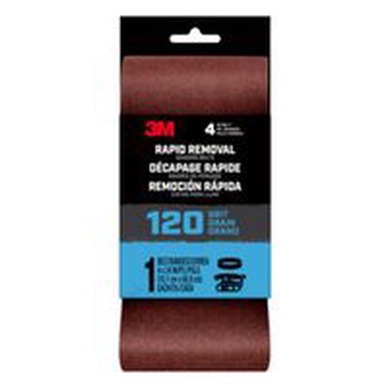 3M Sanding Belt, 4 in W x 36 in L, 120 Grit, Aluminum Oxide Abrasive (27403)