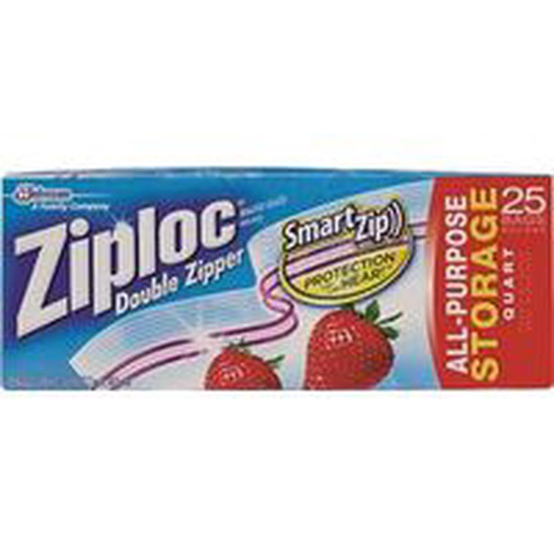Ziploc 00330 Series Storage Bag, Zipper Closure, 1 Qt Capacity, Plastic, 24/PK