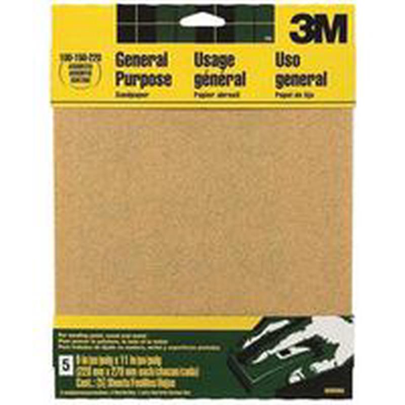 3M 9005 Sandpaper Sheet, 11 in L, 9 in W, Aluminum Oxide Abrasive, Paper Backing, 5PK ASSTD ALO