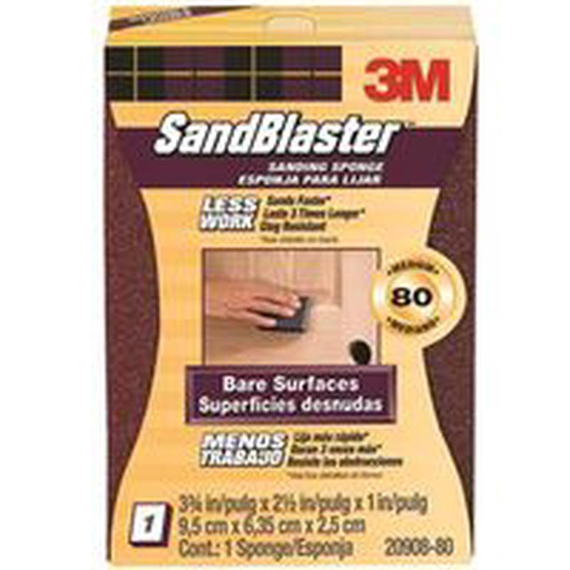 3M SandBlaster Sanding Sponge, 3-3/4 in L, 2-5/8 in W, 80 Grit, Medium, Aluminum Oxide Abrasive