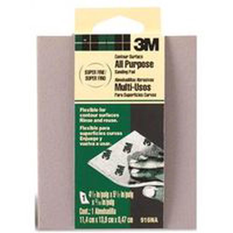 3M Sanding Sponge, 5-1/2 in L, 4-1/2 in W, 180 Grit, Extra Fine Wet/Dry Contour (916)