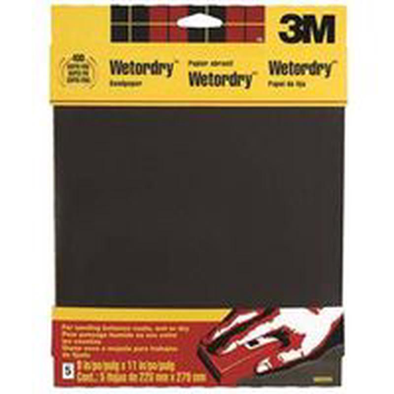 3M Sandpaper, 11 in L, 9 in W, 400 Grit, Super Fine, Silicone Carbide Abrasive 5PK (9085)