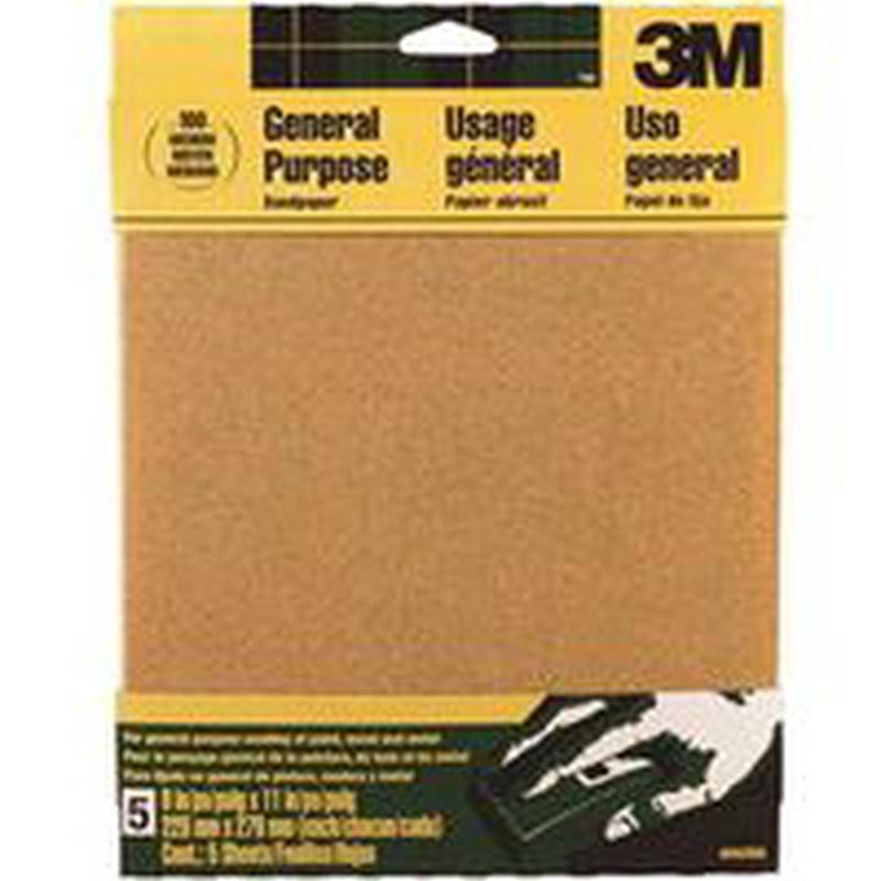 3M Sandpaper Sheet, 11 in L x 9 in W, Medium, 100 Grit, Aluminum Oxide, Paper Backing, 5PK (9002)