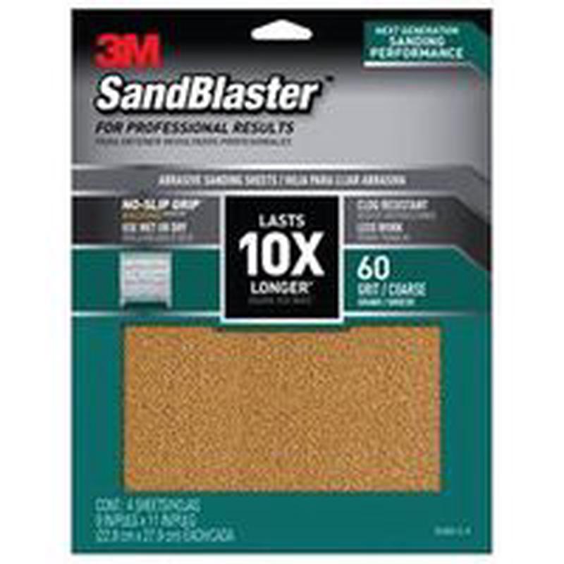 3M SandBlaster Series Sandpaper, 60 Grit, Coarse, 9 in W x 11 in L (20060-G-4)