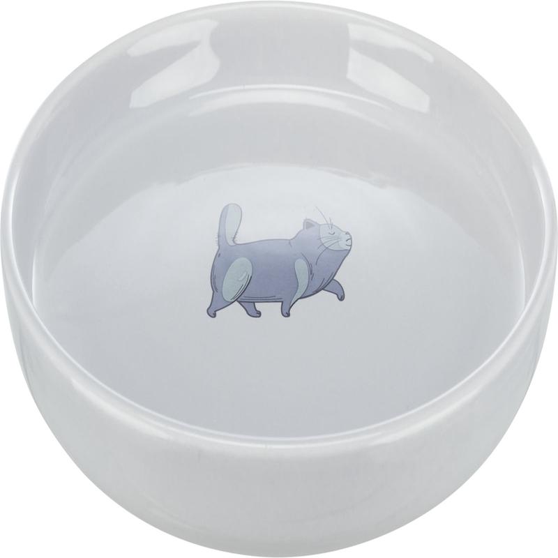 Trixie Bowl, flat and wide, cat, ceramic, 0.6 l/ 23 cm, grey