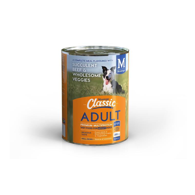DOG FOOD ADULT WET BEEF 385G MONTEGO