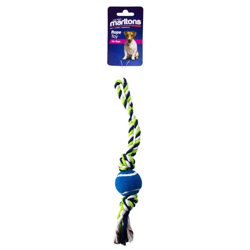 DOG ROPE TUG WITH MINI TENNIS BALL 20CM MARLTONS