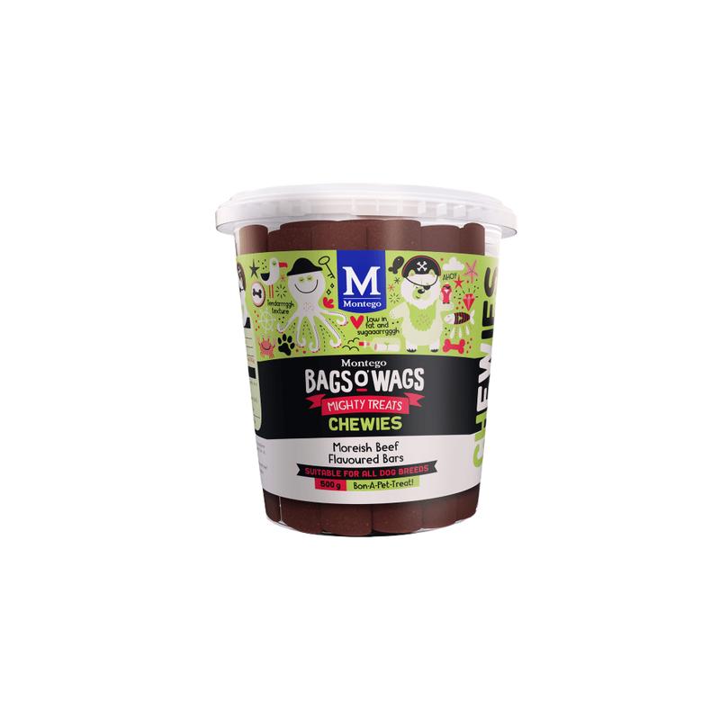 DOG TREATS BEEF BARS BAGS O WAGS MONTEGO
