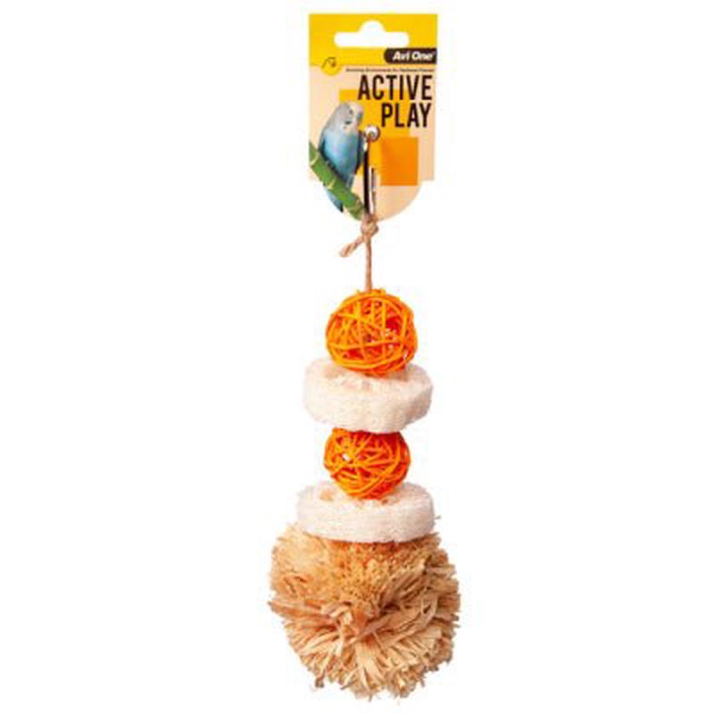 Avi One Bird Toy Pom Pom with Rattan Ball and Loofa 29cm