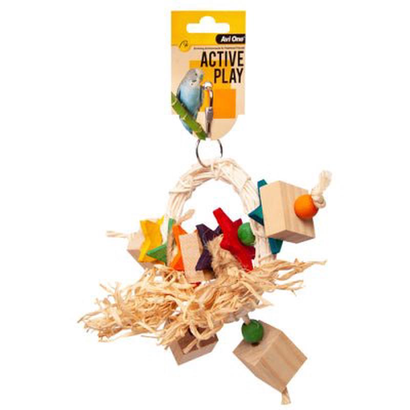 Avi One Bird Toy Rattan Hoop with Beads Star and Blocks 24cm