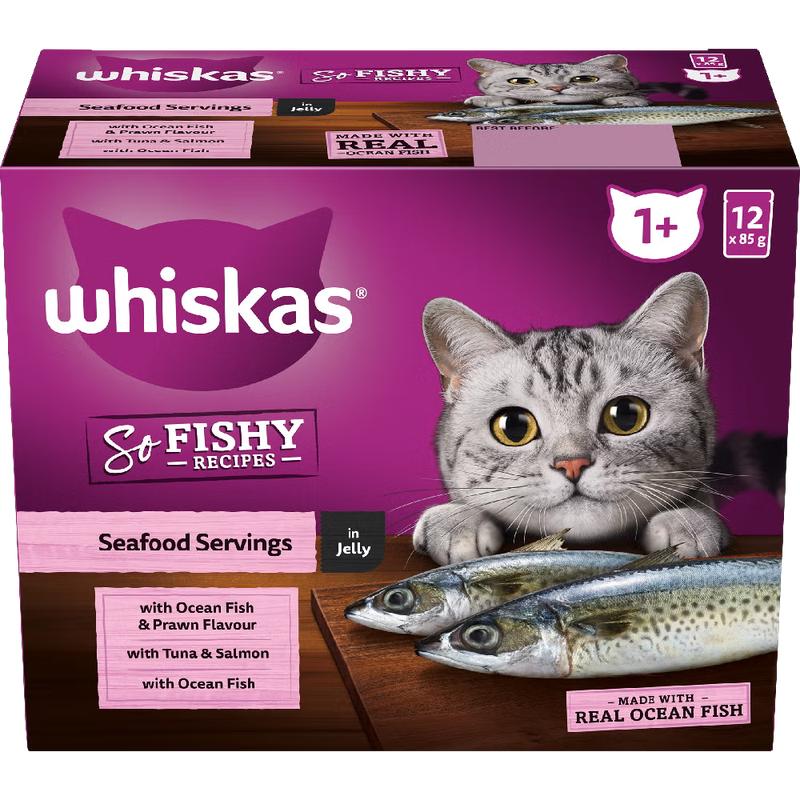 Whiskas Wet Cat Food 12x85g So Fishy Seafood MVMS
