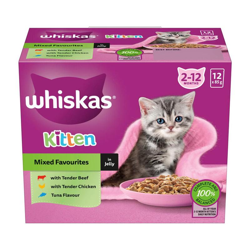 Whiskas Wet Kitten Food 12x85g Mixed Favourites in Jelly