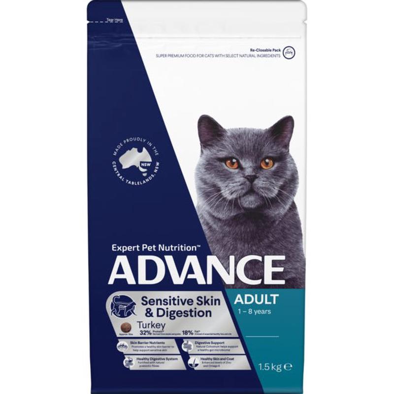 Advance Dry Cat Food Adult Sensitive Skin and Digestion Turkey 1.5kg
