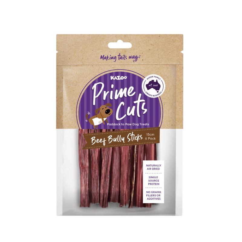 Kazoo Prime Cuts Beef Bully Sticks 15cm 6 Pack