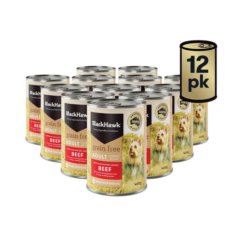 Black Hawk Grain Free Wet Dog Food 12x400g Beef