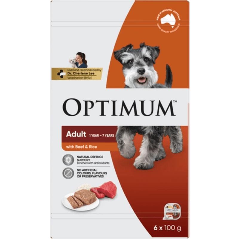 Optimum Wet Dog Food Beef and Rice 6x100g