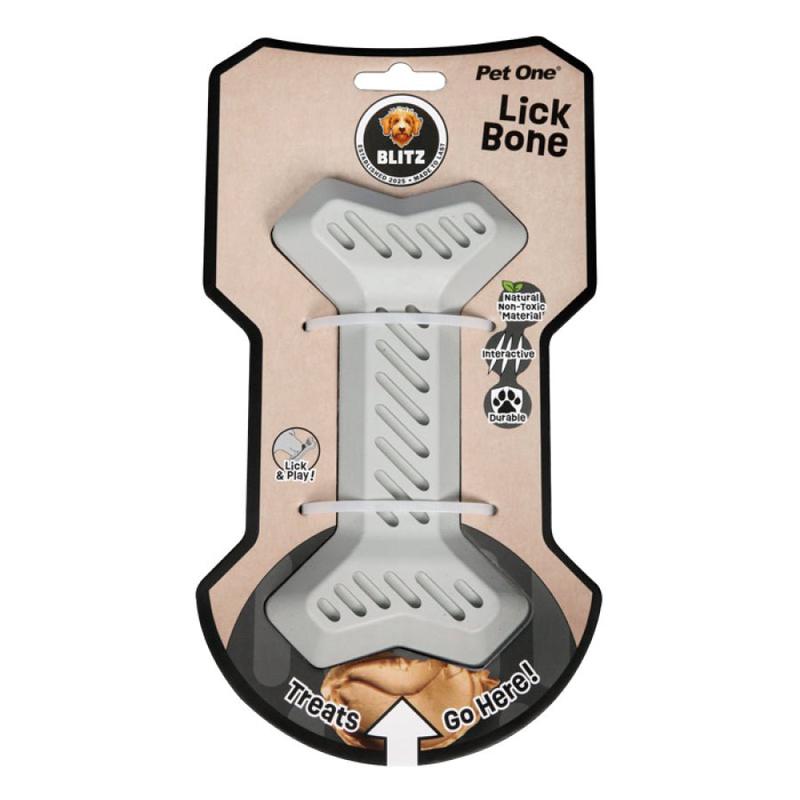 Pet One Dog Toy Blitz Rubber Lick Bone Grey