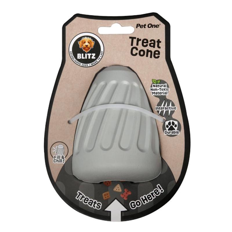 Pet One Dog Toy Blitz Rubber Treat Cone Grey