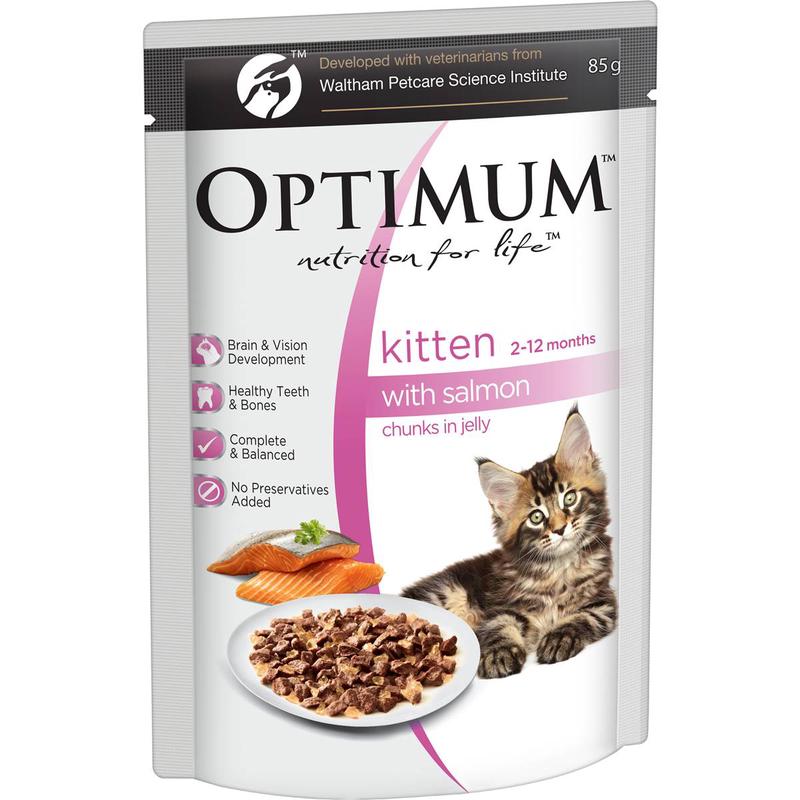 Optimum Wet Kitten Food Healthy Development Salmon Chunks in Jelly 85g