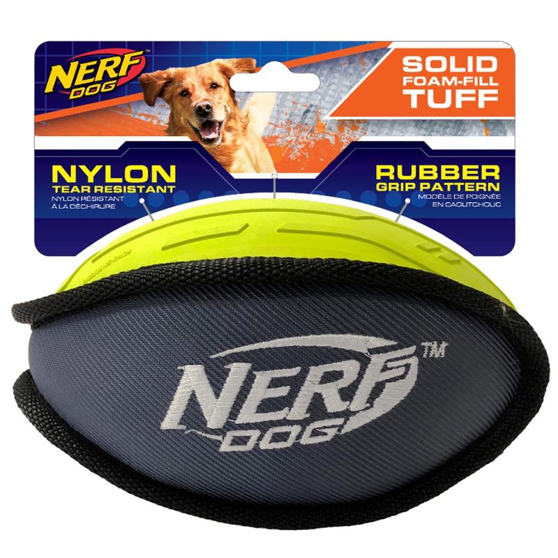 Nerf Tuff Rubber Nylon Plush Football - Green/Grey