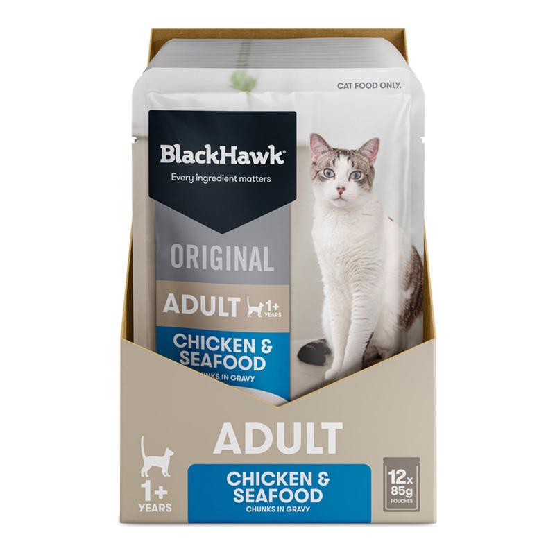 Black Hawk Wet Cat Food Adult Chicken and Seafood 12x85g