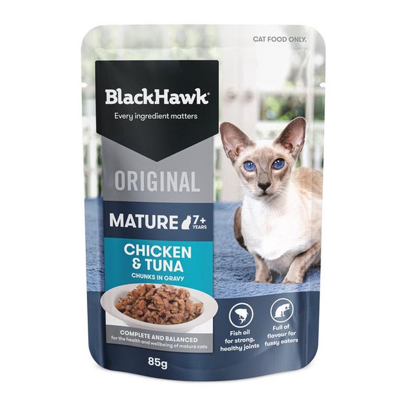 Black Hawk Wet Cat Food Healthy Benefits Mature 7+ Chicken and Tuna 85g
