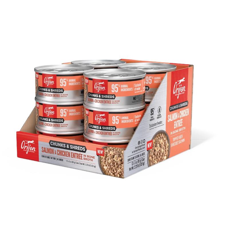 ORIJEN Chunks and Shreds Salmon & Chicken Entree in Bone Broth 12 x 85g