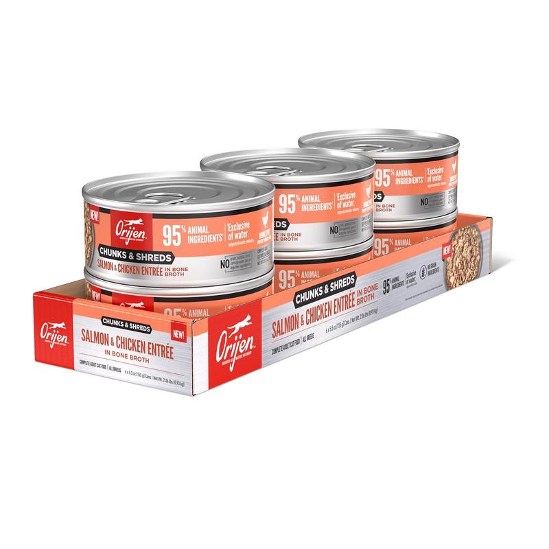 ORIJEN Original Chunks and Shreds Salmon & Chicken Entree in Bone Broth 6 x 155g